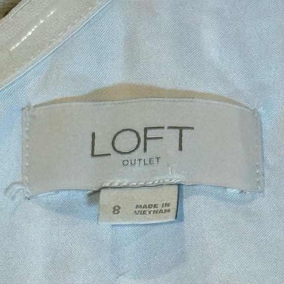 LOFT One Shoulder Summer Dress Red Blue gray white  seersucker nautical Stripe 8 - Picture 7 of 9